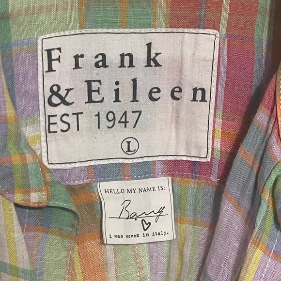 FRANK & EILEEN Relaxed Button-Up Shirt ITALIAN CLASSIC POPLIN 100% Linen Plaid - Picture 4 of 8